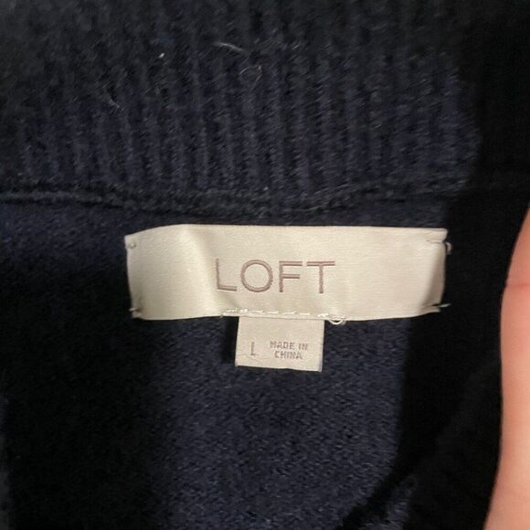 Women LOFT Wool Blend Cropped Mock Neck Sweater in Navy Blue Size Large - Picture 5 of 7
